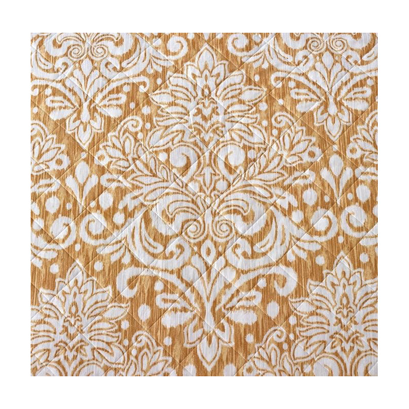 Andrena Microfiber Bedspread with Pillow Shams, Gold, Super King Bedspread + 2 Standard Pillow Shams, Damask
