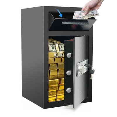Safe Box Fireproof Waterproof, 2-in-1 Drop Slot Security Safes With Digital Lock & Key For Home Business Use