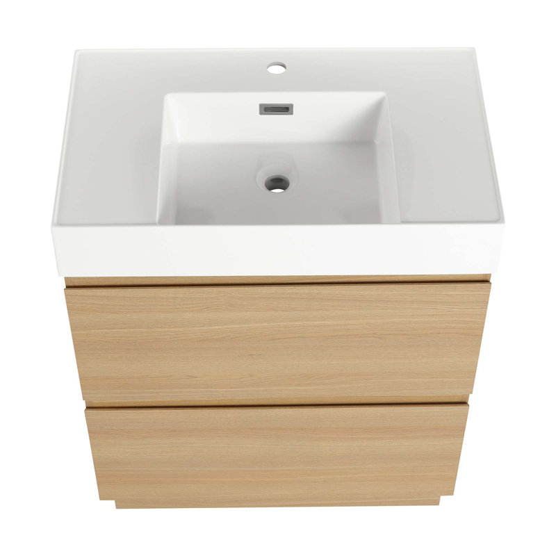Meuble-lavabo moderne avec lavabo simple encastré et 2 tiroirs
