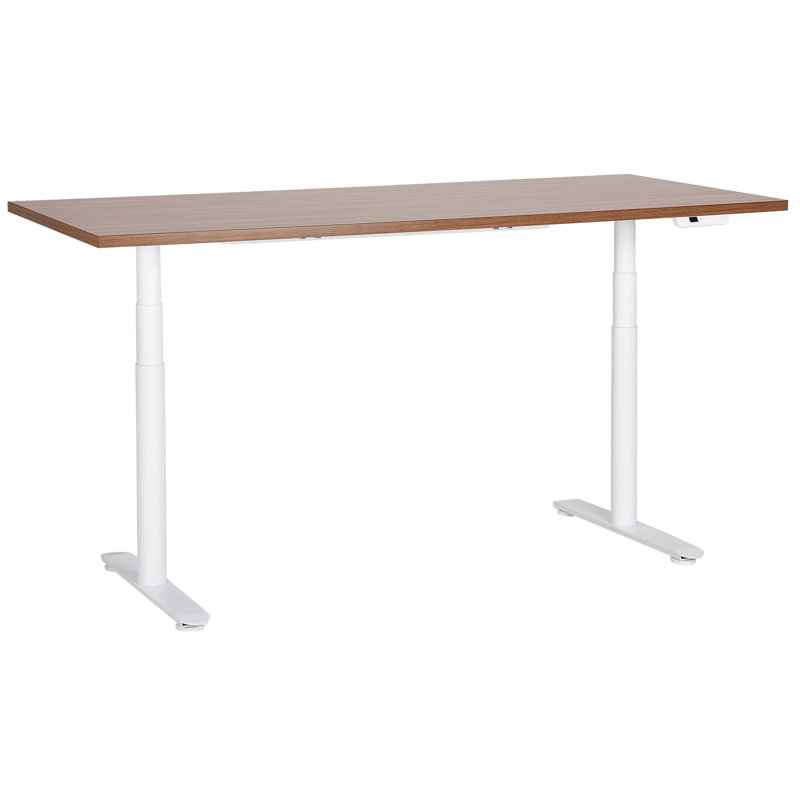 Garrey Adjustable Metal Base Standing Desk, White, Brown, 132cm H x 180cm W x 80cm D