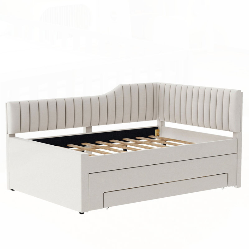 Versatile Upholstered Daybed with Trundle and Multiple Drawers for All Spaces, Beige, Full / Double