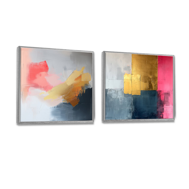 Motif géométrique géométrique doré rose et gris pur V - art mural géométrique - décoration murale moderne 2 pièces