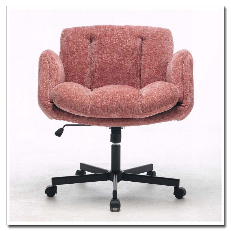Chaise pivotante en chenille moelleuse avec accoudoirs multi-positions, Chenille rose