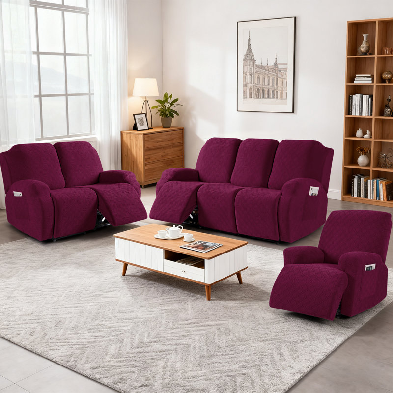 Housse pour canapé inclinable et extensible à 3 places Adamstown , Velours bourgogne