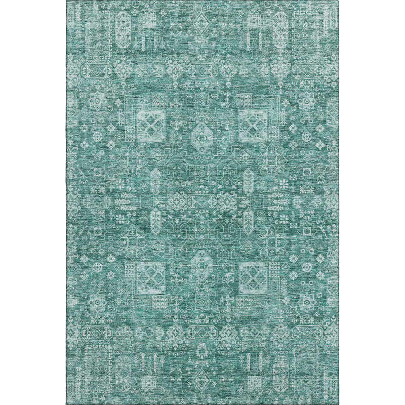 Premium Machine Washable Cerrito Teal Rug, Rectangle 3' x 5'