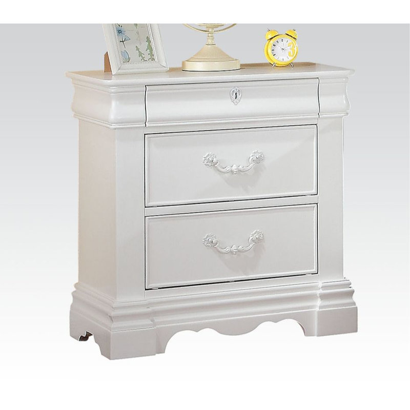Table de chevet blanche avec 3 tiroirs pour la chambre à coucher - Sécurité du tiroir supérieur caché, fabrication en pin, mécanisme de glissement en métal lisse dans les objets de valeur, mécanisme, intérieur doublé de feutre