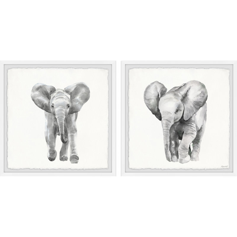 «Acker Baby Elephant's First Steps», ensemble de 2 reproductions encadrées, H 12 po x l 12 po x P 1,5 po