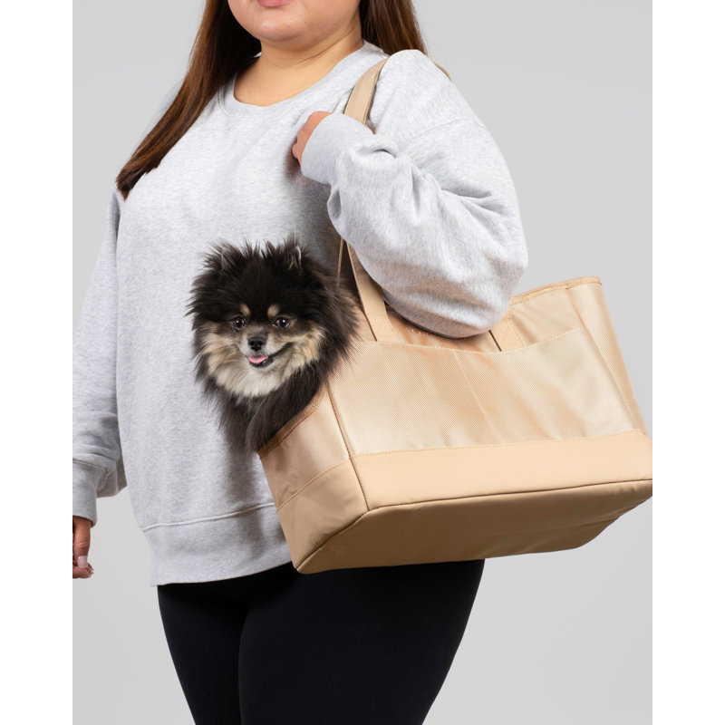Taupe Soft-Sided Pet Carrier Tote with Faux Leather Handles