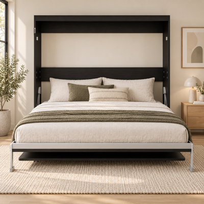 Combinaison de lit escamotable et de bureau Hidessa pour grand lit escamotable, base de lit escamotable peu encombrante avec pieds automatiques, assistance hydraulique à deux niveaux, 26 lattes de bois, sangle de maintien du matelas