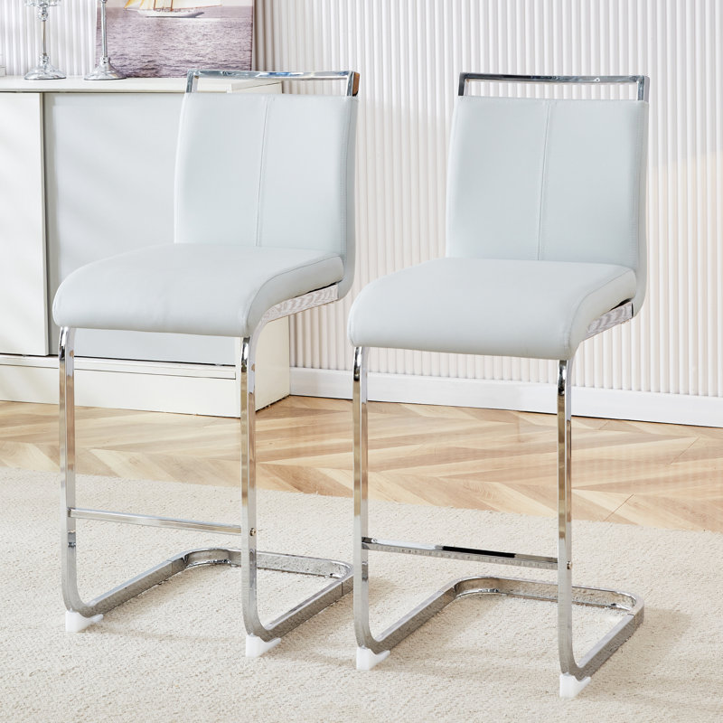 25'' Upholstered Counter Stool, Light Gray, Counter Stool (25” Seat Height), Chrome