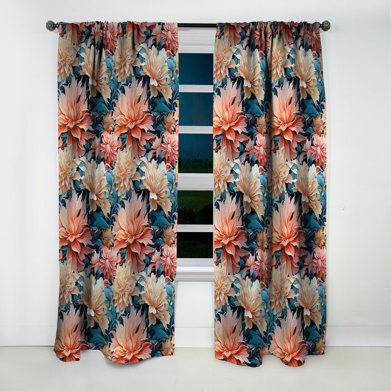 Corail Mirage motif tropical I - Rideau floral - Rideau occultant floral - 1 panneau, L 52 po x L 84 po