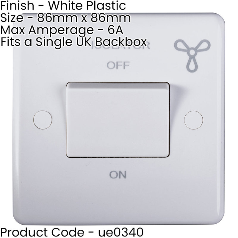 2 PACK 1 Gang 6A Extractor Fan Isolator Switch WHITE 3 Pole Shower Bathroom