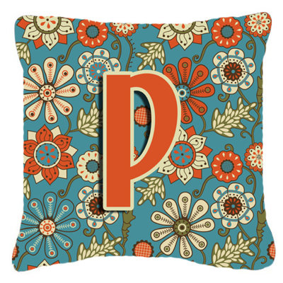 Lettre fleurs Monogram rétro intérieur/extérieur Throw Pillow