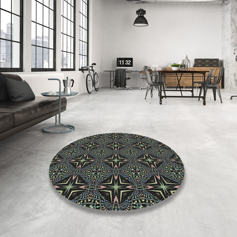 Tapis gris / olive Ikat, Rond 4 pi