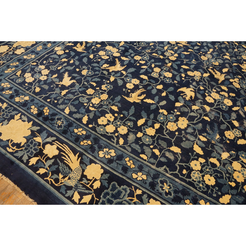 Tapis bleu antique en laine noué à la main