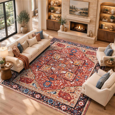Tapis lavable rétro à motif médaillon d'inspiration persane
