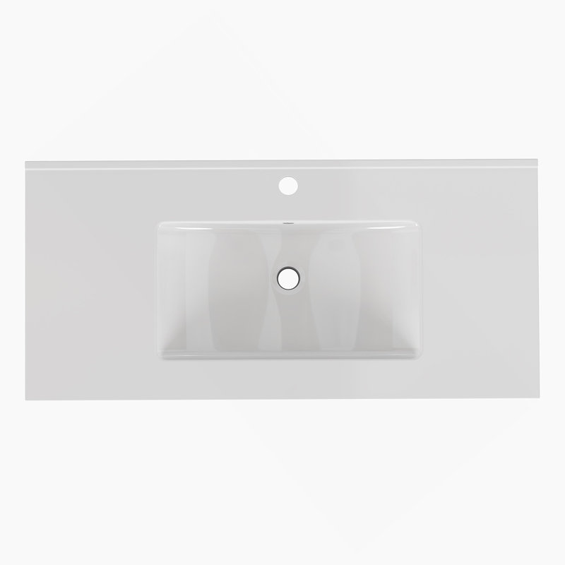 39.4-Inch White Ceramic Bathroom Sink, Fits 36-Inch Vanity,Pre-Drilled Faucet Hole,Modern Minimalist Design,Durable & Easy To Clean
