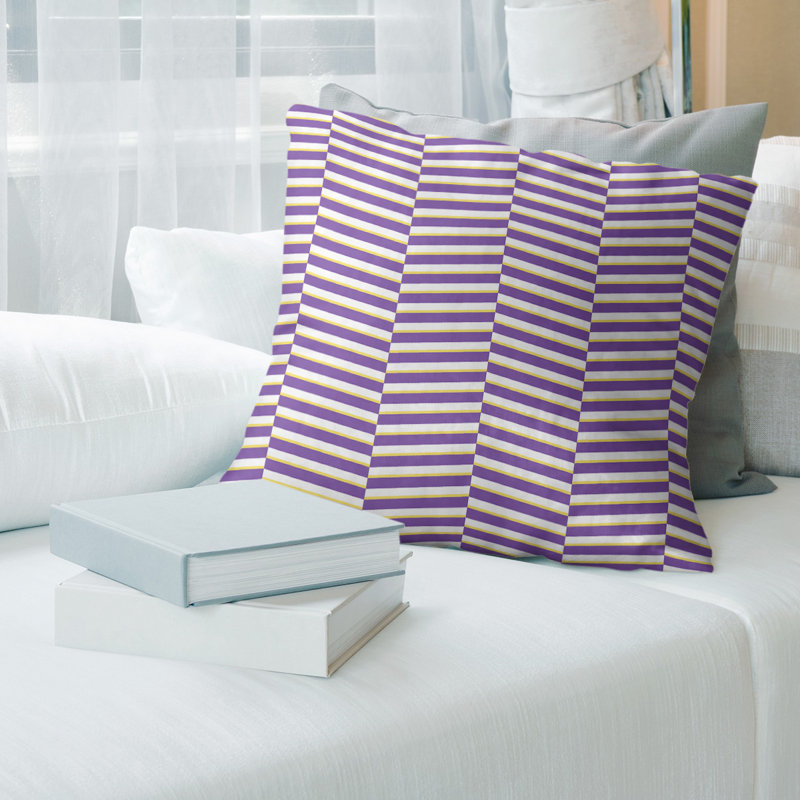 Coussin Fractured Stripes, H 16 po x l 16 po, Duvet synthétique, Petit mauve; jaune