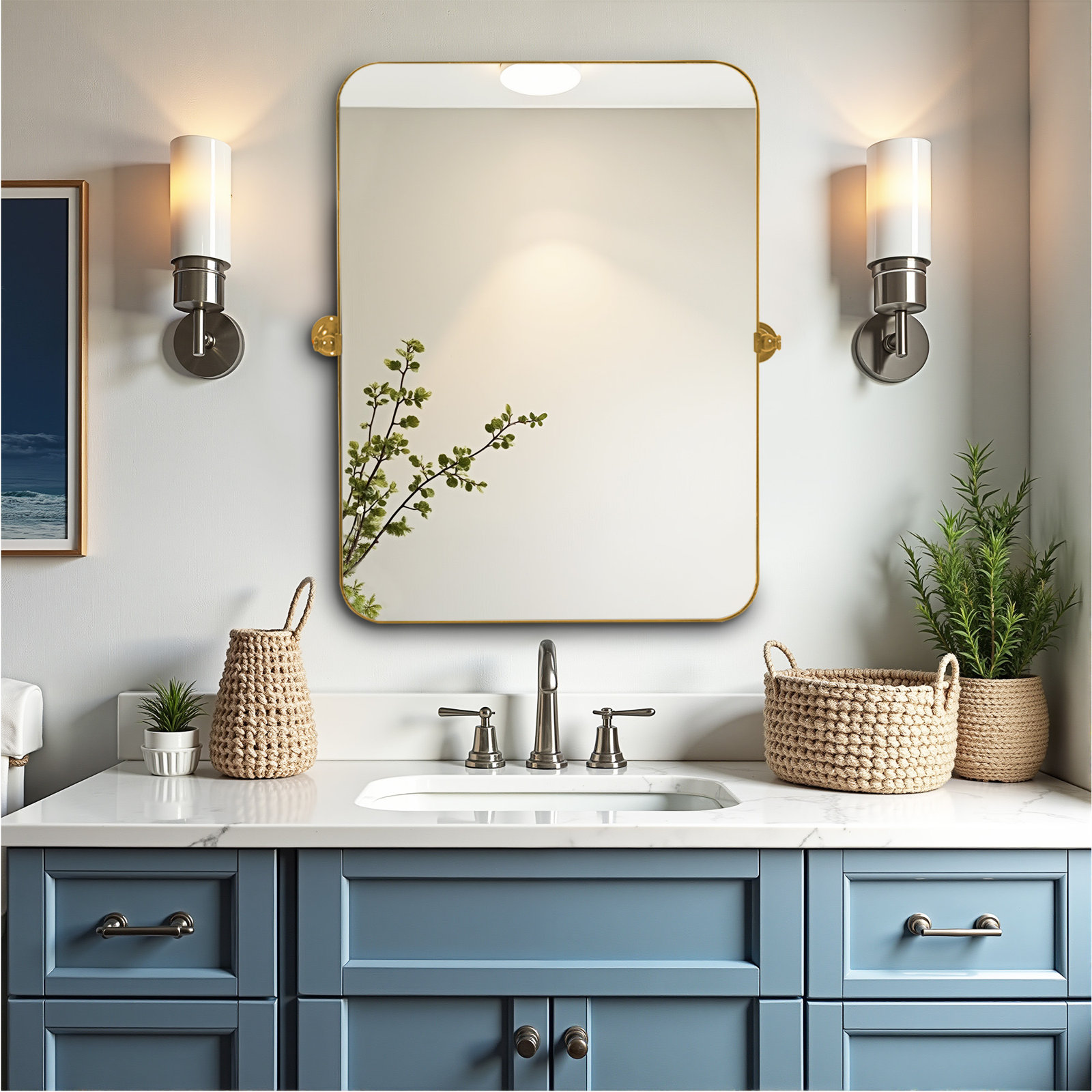 Qualls Metal Wall Mirror, Gold, 36" H x 24" W