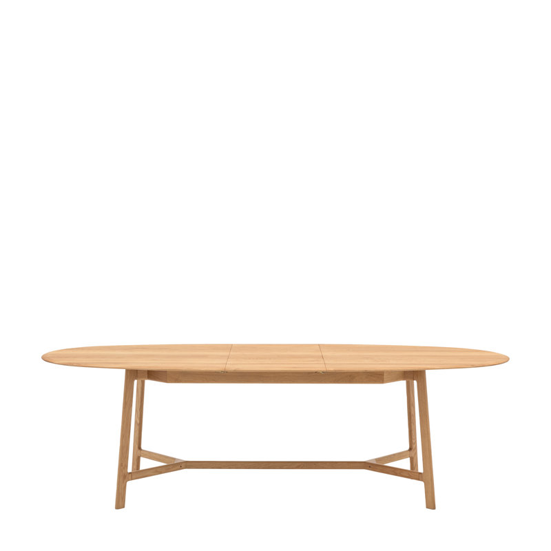 Extendable Oak Oval Solid Wood Dining Table, Natural Wood