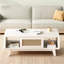 Table basse, tables de salon de style Mid-Century avec rangement, carré moderne avec tiroir en rotin, table de salon en bois avec pieds en bois massif