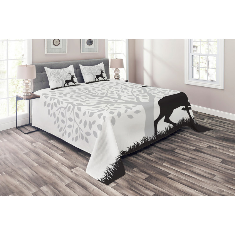 Deer Rustic Polyester Coverlet, King Bedspread + 2 Shams