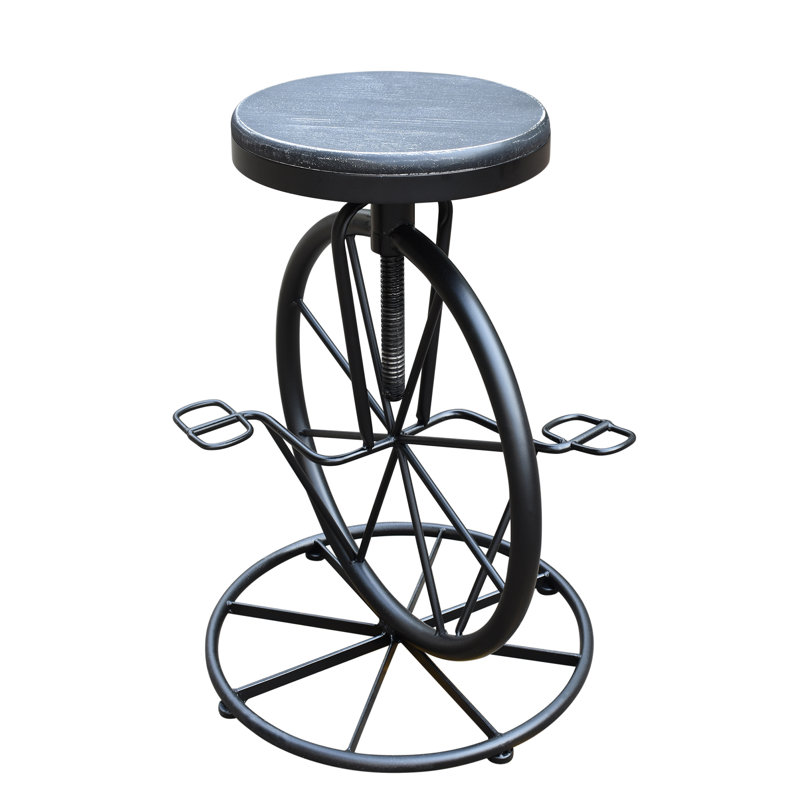 Tabouret de bar rotatif Kennewick, Noir + gris foncé brossé