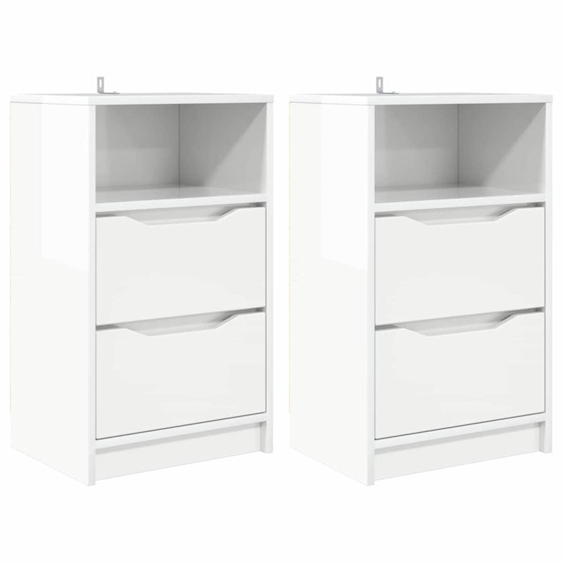 40cm W Manufactured Wood Bedside Table, High Gloss White