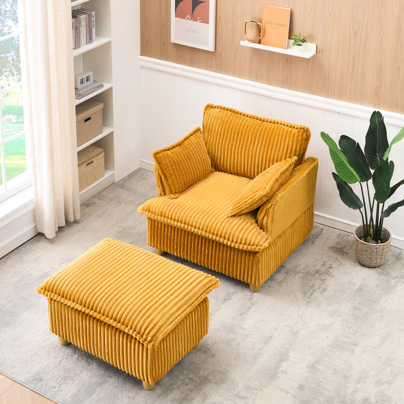 Velours côtelé jaune avec - Étude confortable en bois massif rembourré avec cadre en bois massif et coussins luxueux + panneau à base de bois