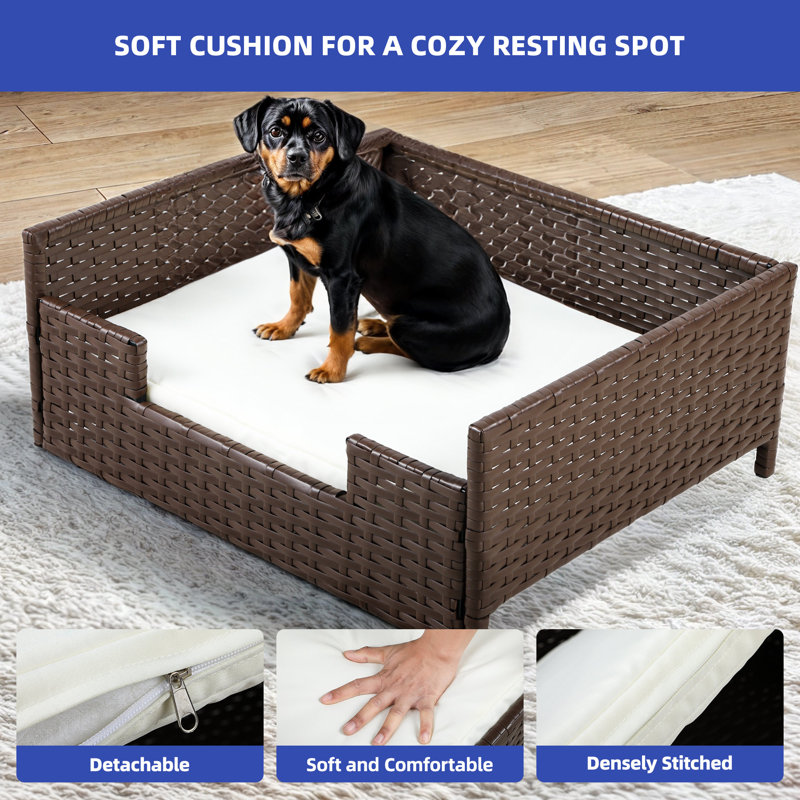 Canapé-lit en rotin et osier pour chien ou chat, Ivoire, H 15 po x l 38,6 po x P 26,4 po