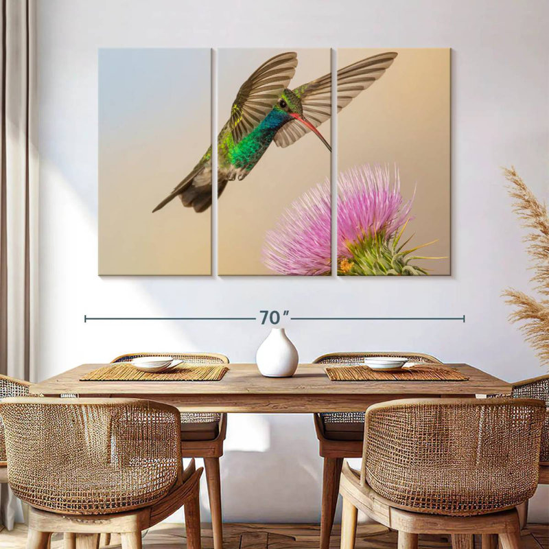 Colibri ronce et fleur de chardon, H 42 po x l 65 po