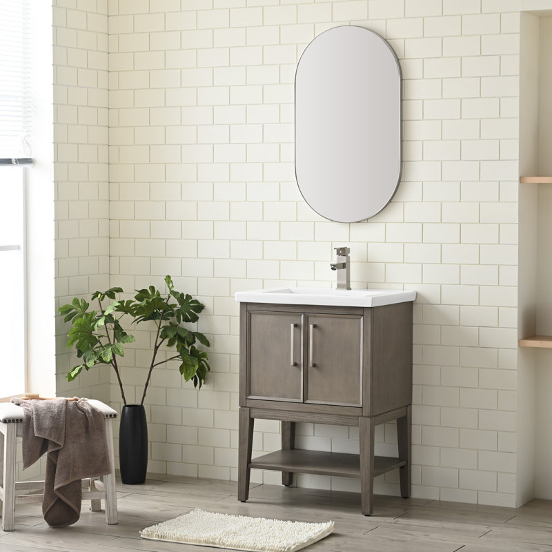Cheriton 24'' Single Bathroom Vanity with Ceramic Top, Heritage Brushed Oak