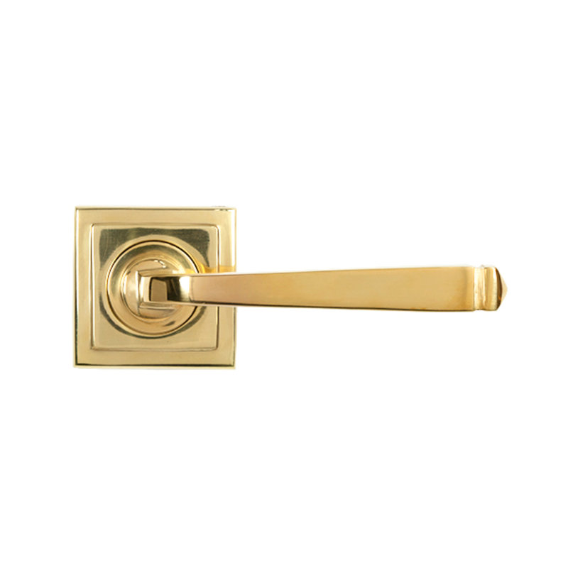 Polished Marine SS (316) Avon Round Lever On Rose Set (Square) - Unsprung, Polished Brass