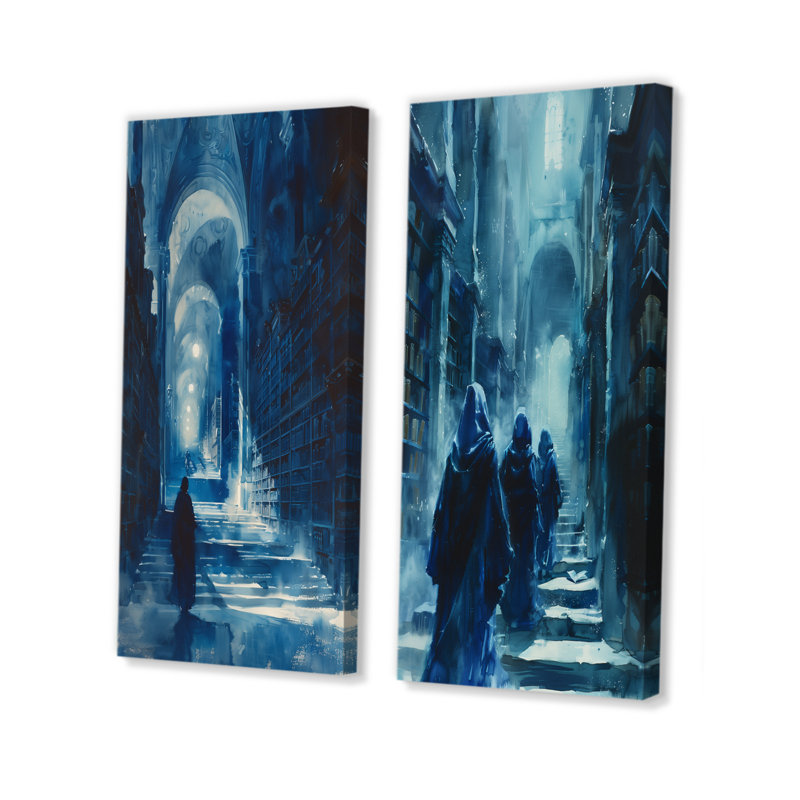 «Blue Wizards Library Keepers I - Wizards Wall Art», ensemble de 2 pièces, Ne s’applique pas, Toile tendue sur cadre