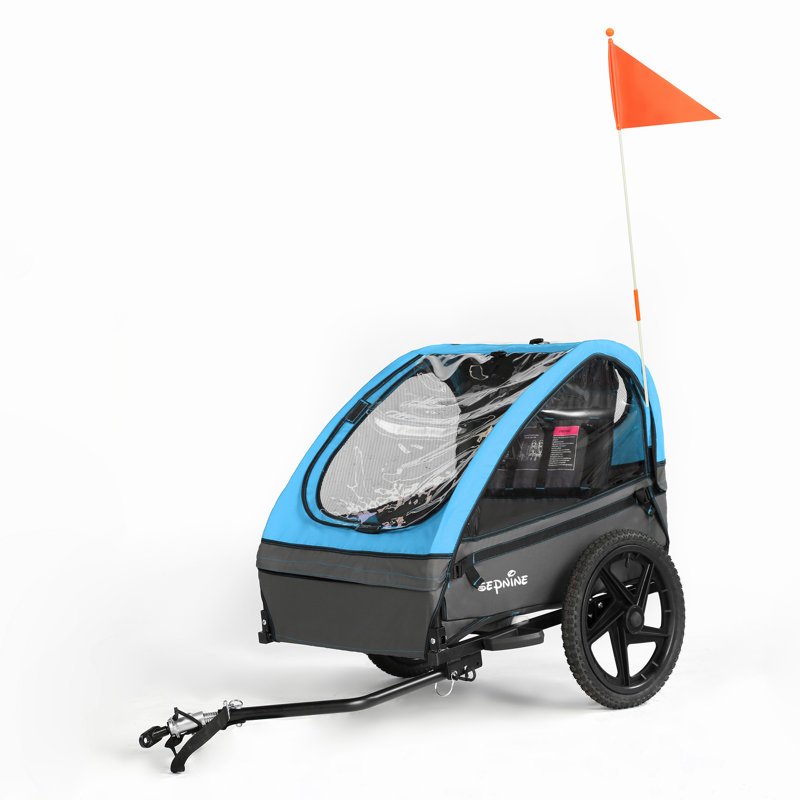 Foldable Kids Bike Trailer With Storage Bag, Fits 1-2 Children, Blue