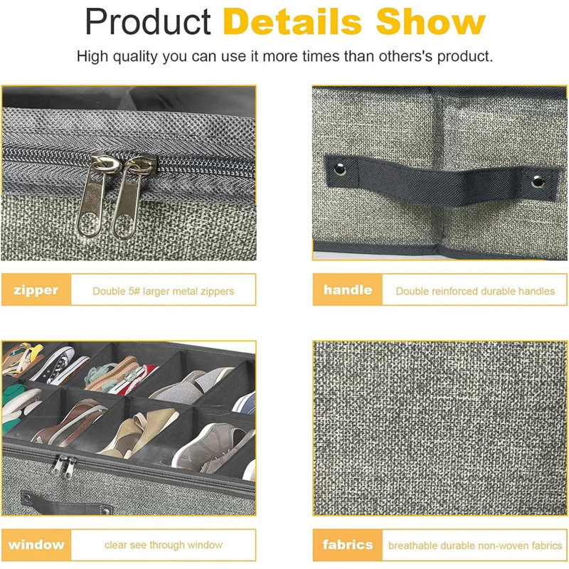Linen-Like Grey Under Bed Shoe Storage Organizer Set