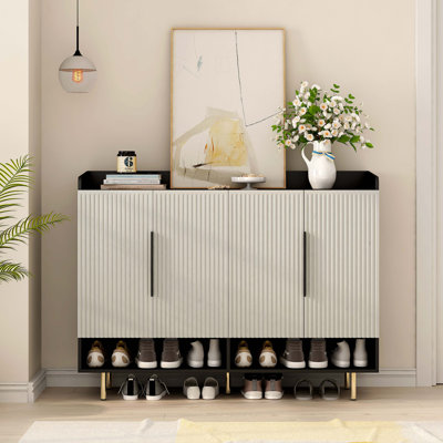 Sideboard,Shoe Cabinet With 4 Doors Large Modern Shoe Storage Organizer Cabinet With Adjustable Shelves For Entryway Black Shoe Rack Cabinet For Living Room, Bedroom