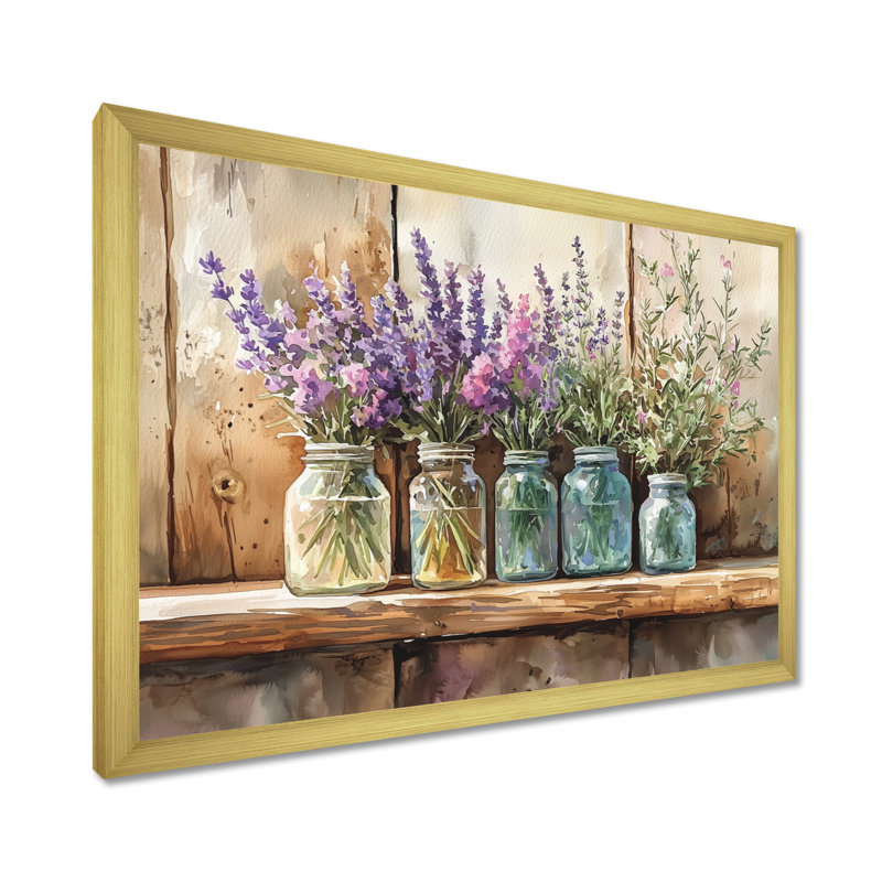 Lavande et bouquet de romarin II - Lavande, art mural, H 30 po x l 40 po, Cadre simple, Doré