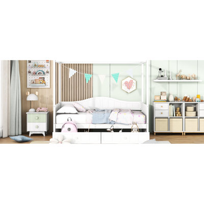 Lit de jour simple à baldaquin en blanc - Intégré pour une nuit de sommeil confortable et élégante avec options de rangement Mobilier de chambre à coucher élégant et fonctionnel