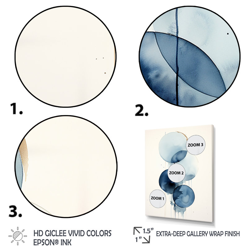 «Orbular Unity Minimal Watercolor» en bleu rétro - impression, H 32 po x l 24 po x P 1 po, Cadre simple blanc
