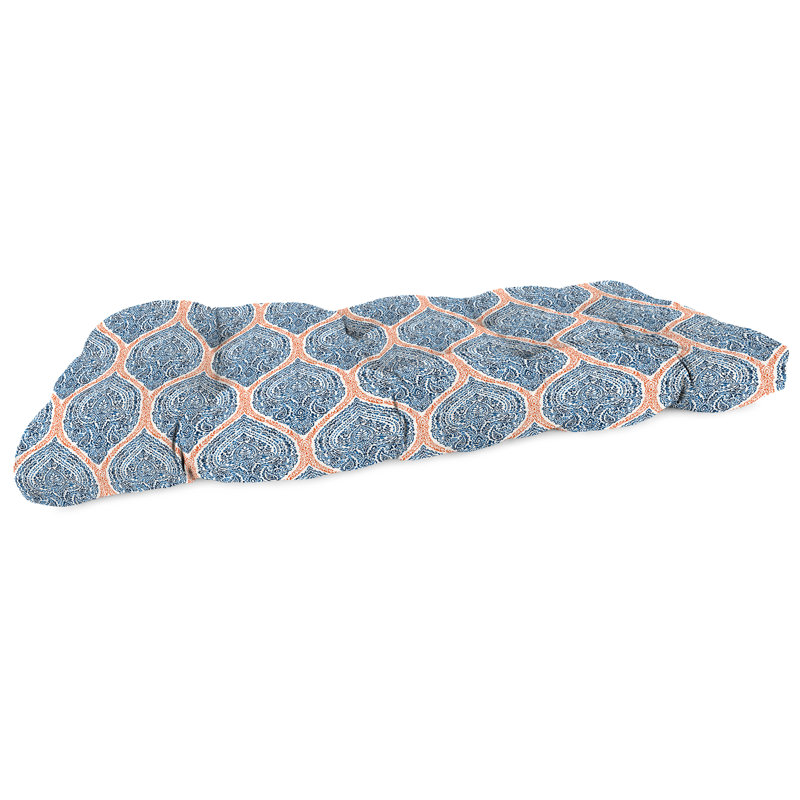 43" x 19" Damask Tufted Outdoor Wicker Bench Cushion, Blue