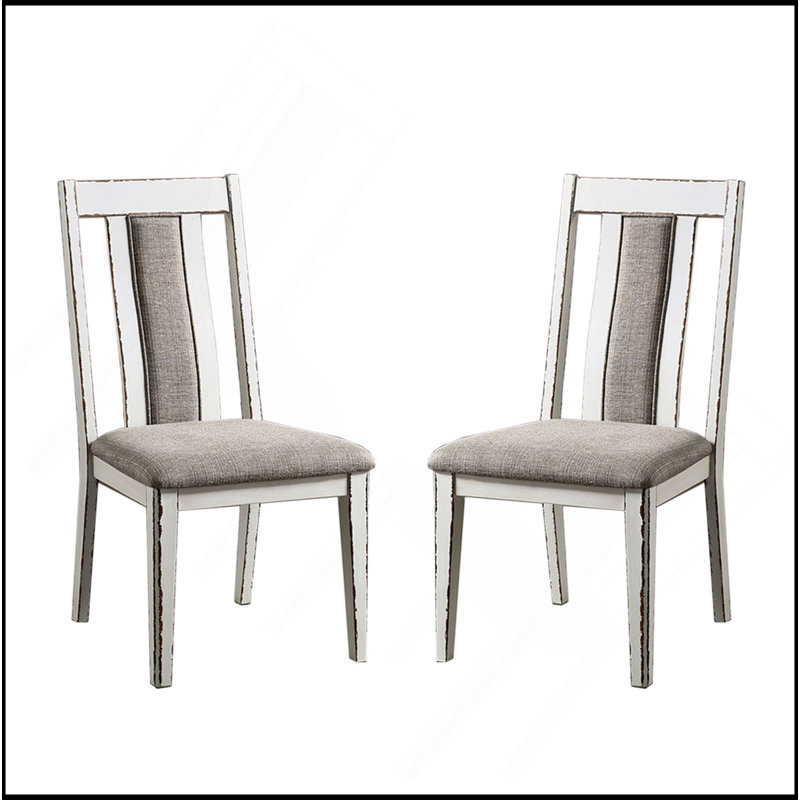 Ensemble de 2 chaises d'appoint rembourrées au fini blanc vieilli et gris chaud