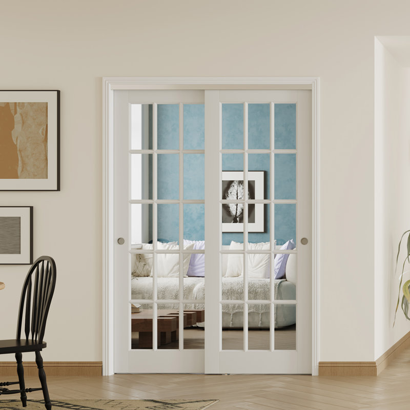2 portes intérieures en panneau de fibres à densité moyenne avec porte coulissante en aluminium et porte coulissante en panneau de fibres à densité moyenne blanc 15 Lite