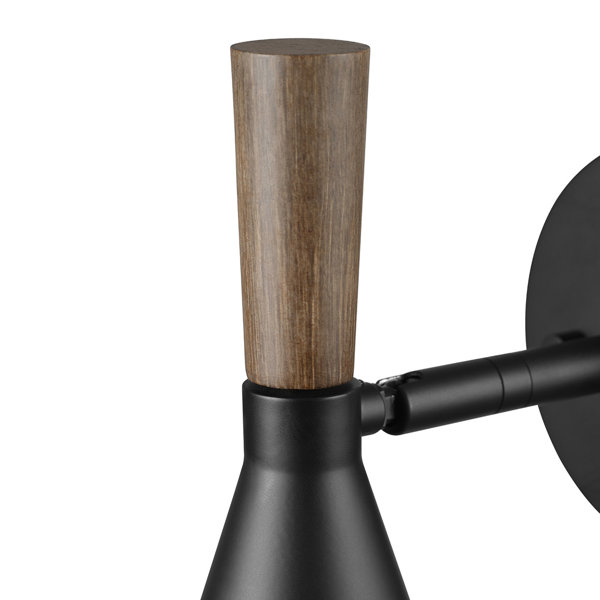 George Oliver 1-Light Black Plug-In Or Hardwire Wall Sconce With Wood ...