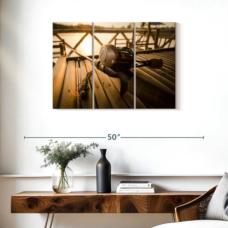 «Bass Fishing Set», 3 pièces sur toile, H 24 po x l 38 po x P 1,25 po