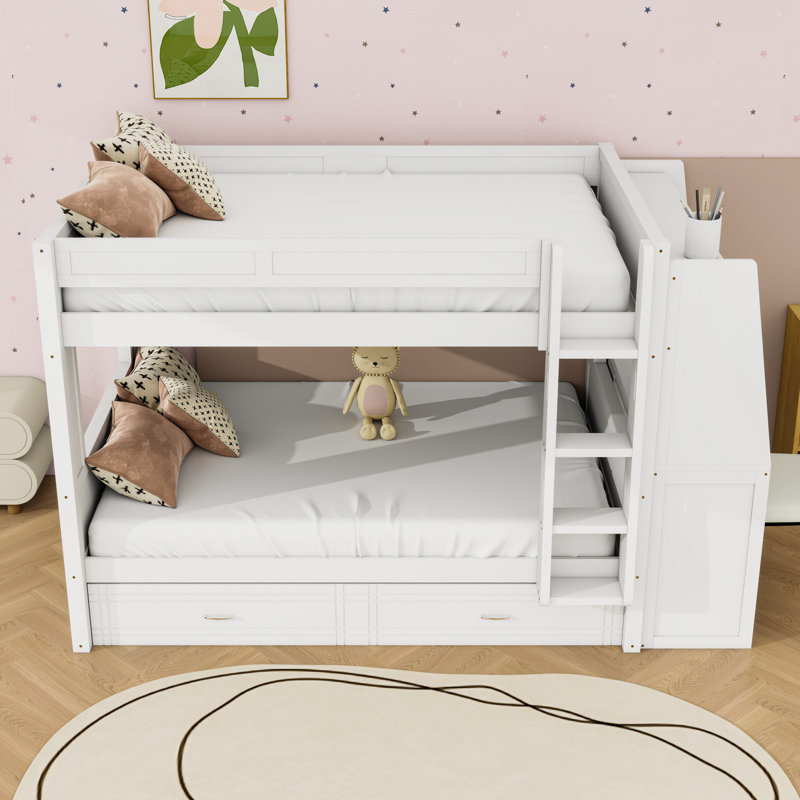 Lit superposé avec bureau et lit gigogne, Blanc