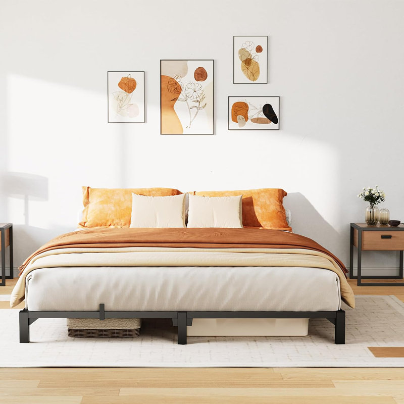 Heavy-Duty Black Metal Bed Frame - Ultra-Strong Load-Bearing Platform Bed, No Need for Additional Bed Box, Comes with Elevated Storage Space, Large Size for Easy Installation, Stable and Quiet