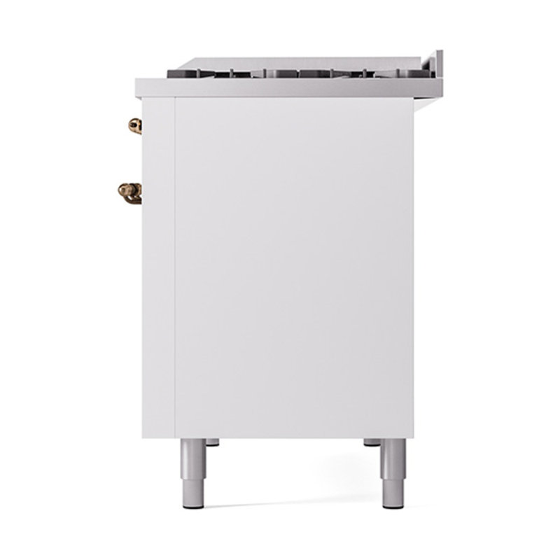 ILVE Nostalgie II Noblesse 48 in Dual Fuel Range, 8 Burner, Griddle, Liquid Propane, White/Burnished