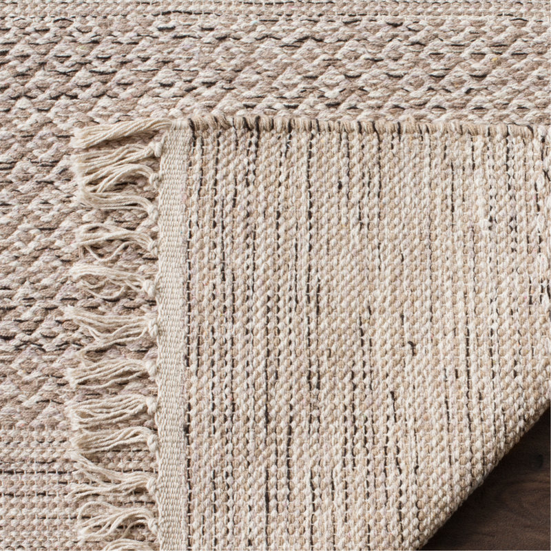 Tapis ivoire / gris acier en coton tissé à plat à la main Bester, Rectangle 3 pi x 5 pi