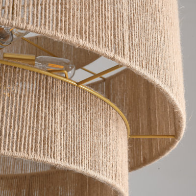 6 - Light Dimmable Hand-woven Rattan Tiered Chandelier